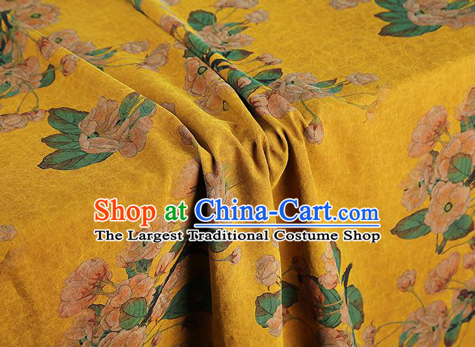 China Traditional Pear Blossom Pattern Yellow Silk Fabric Classical Qipao Dress Gambiered Guangdong Gauze