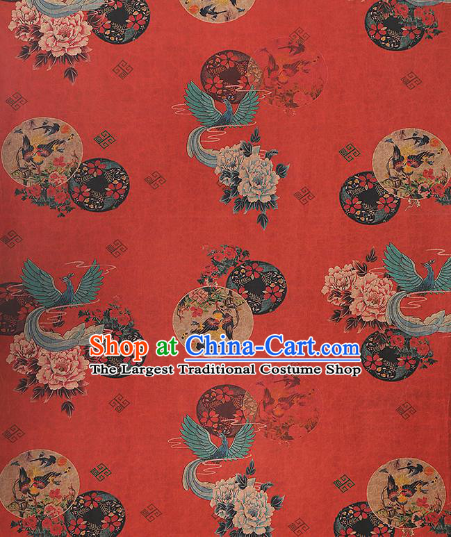 China Traditional Peony Pattern Red Silk Fabric Classical Qipao Dress Gambiered Guangdong Gauze Drapery