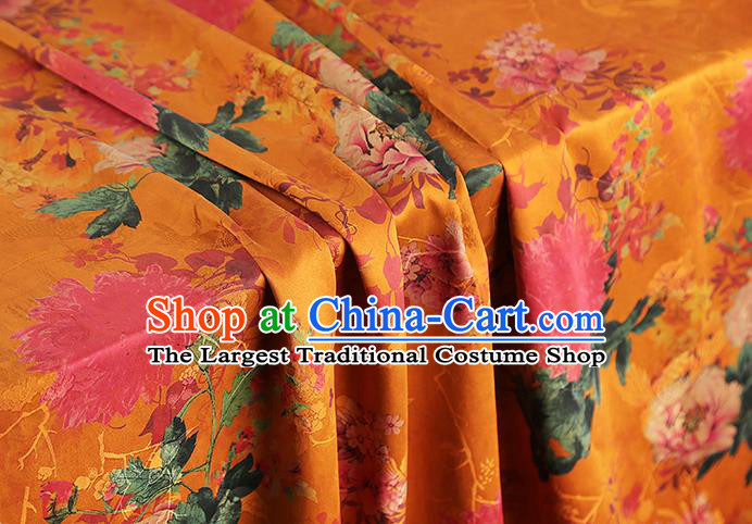 China Classical Orange Gambiered Guangdong Gauze Drapery Traditional Cheongsam Peony Pattern Brocade Fabric