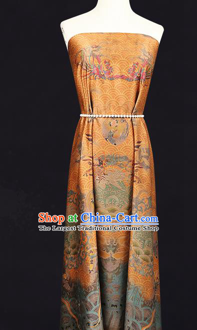 China Classical Dragon Phoenix Pattern Silk Fabric Gambiered Guangdong Gauze Traditional Cheongsam Golden Brocade