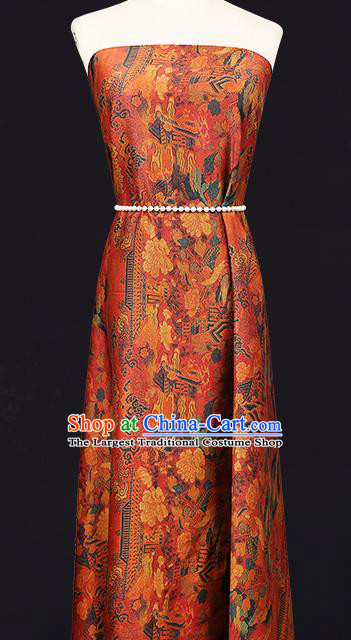 China Traditional Cheongsam Red Gambiered Guangdong Gauze Classical Heavenly Palace Pattern Silk Fabric