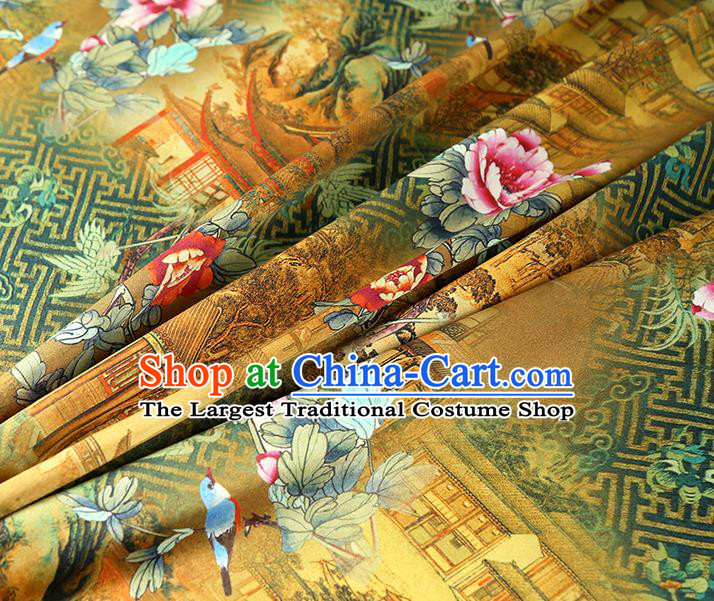 China Classical Cheongsam Ginger Silk Fabric Traditional Qipao Dress Brocade Tapestry Drapery