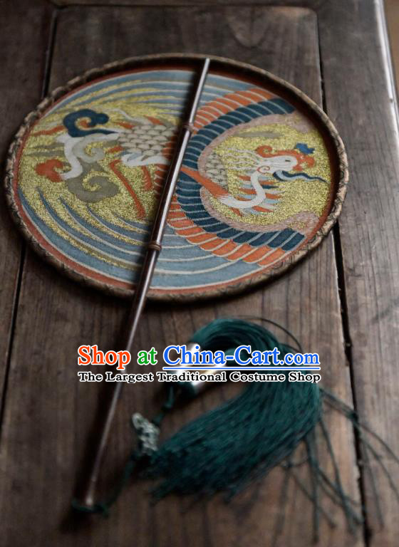 China Ancient Ming Dynasty Court Lady Fan Handmade Phoenix Pattern Palace Fan Traditional Silk Circular Fan