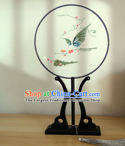 China Embroidered Butterfly Circular Fan Traditional Cultural Dance Silk Fan Handmade Palace Fan