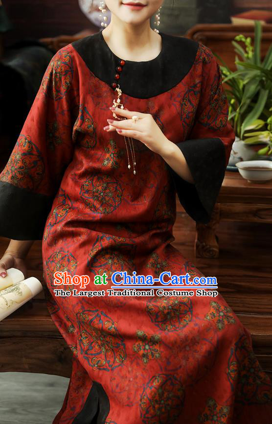 Asian Chinese Traditional Qing Dynasty Princess Red Silk Qipao Dress Classical Women Cheongsam Clothing