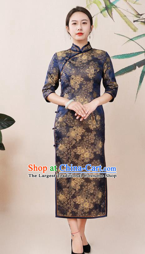 Asian Chinese Classical Rich Woman Cheongsam Costume Traditional Elderly Mother Brocade Qipao Dress