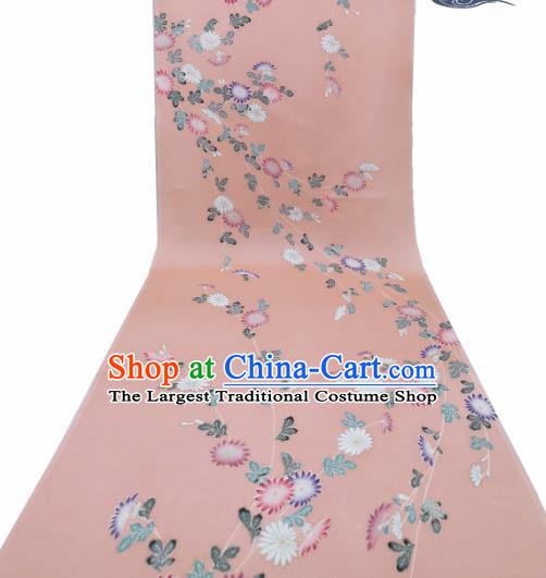 Asian Traditional Satin Drapery Japanese Kimono Pink Silk Fabric Japan Classical Chrysanthemum Pattern Brocade