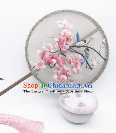 China Suzhou Embroidered Mangnolia Fan Traditional Song Dynasty Palace Fan Classical Dance Silk Circular Fan