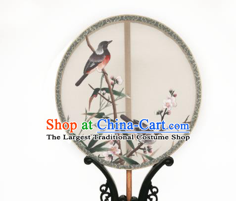 China Suzhou Embroidered Plum Bird Fan Classical Dance Silk Circular Fan Traditional Hanfu Palace Fan