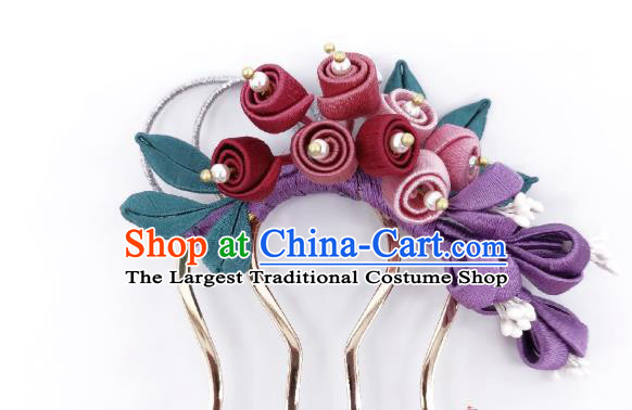 Chinese Traditional Hanfu Hairpin Handmade Ancient Princess Silk Convallaria Hair Comb