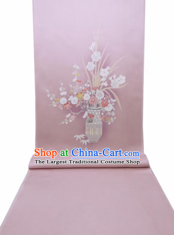 Asian Japanese Traditional Kimono Silk Fabric Japan Hand Painting Plum Orchids Chrysanthemum Lilac Brocade