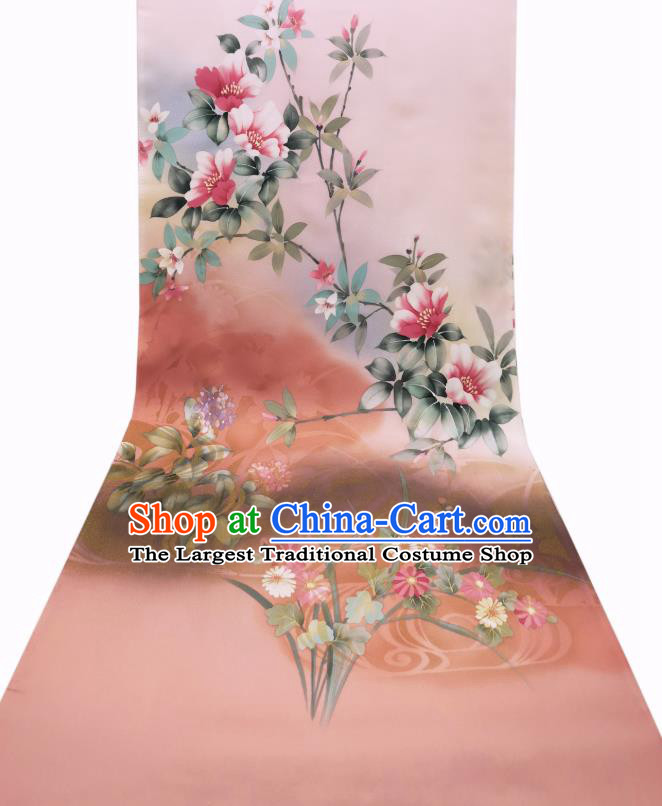 Asian Japanese Kimono Tapestry Traditional Hand Painting Flowers Silk Fabric Japan Brocade Material