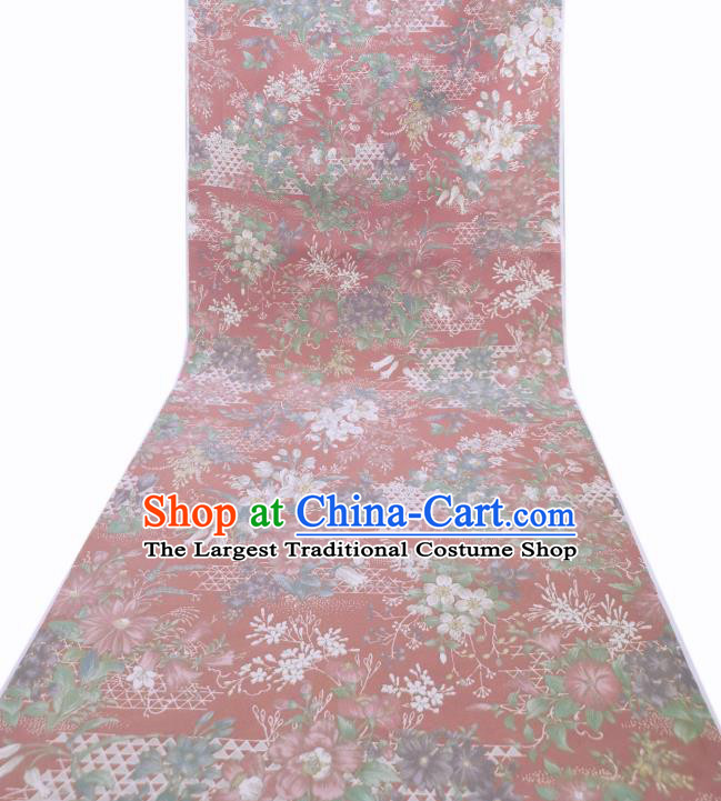 Asian Japan Classical Flowers Pattern Silk Fabric Traditional Japanese Edo Komon Kimono Pink Brocade Material