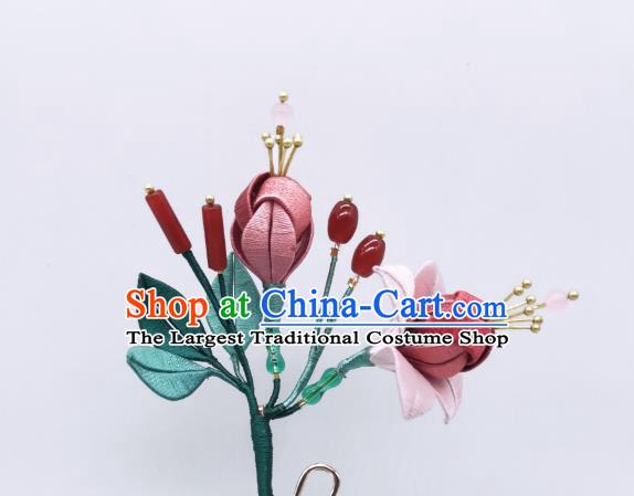 Chinese Traditional Song Dynasty Hair Accessories Hanfu Hairpin Handmade Ancient Palace Princess Silk Begonia Hair Stick