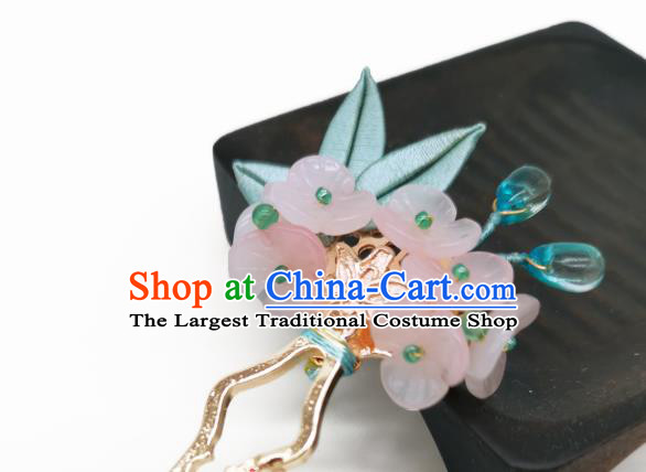 Chinese Traditional Pink Peach Blossom Hair Stick Handmade Hanfu Hair Accessories Ancient Village Girl Hairpin