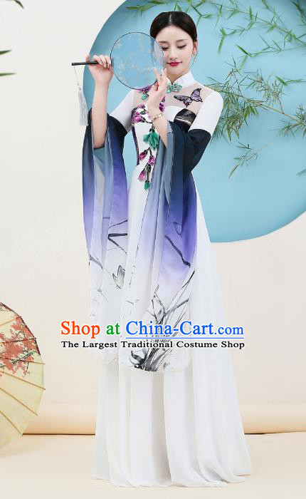 China Catwalks Ink Painting Orchids Qipao Dress Stage Show Cheongsam Woman Classical Dance Clothing