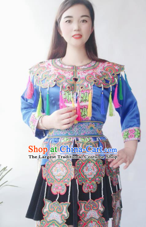 Chinese Traditional Miao National Minority Stage Performance Clothing Guizhou Miao Ethnic Folk Dance Costumes