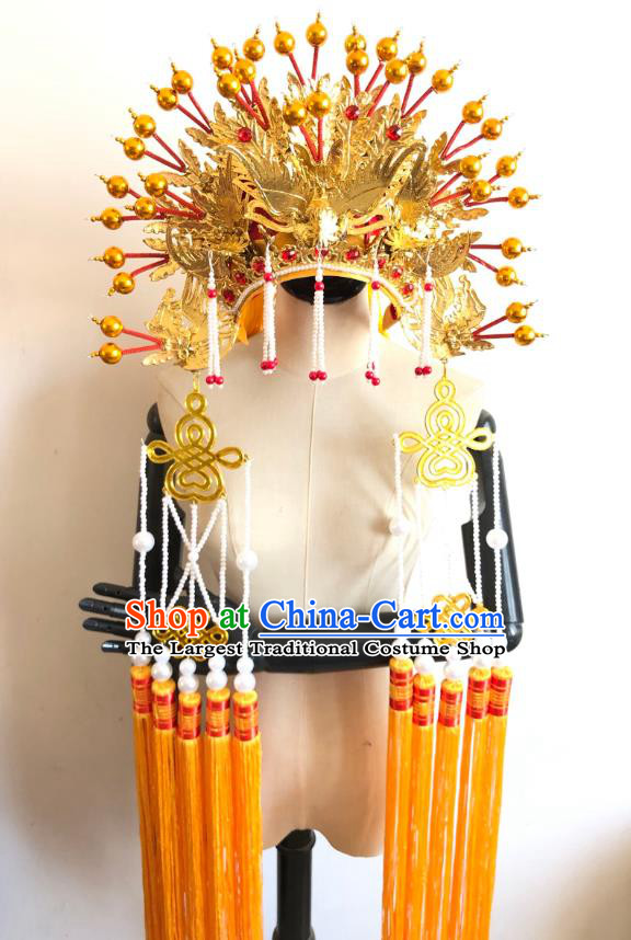 China Handmade Golden Phoenix Coronet Traditional Peking Opera Empress Hair Accessories