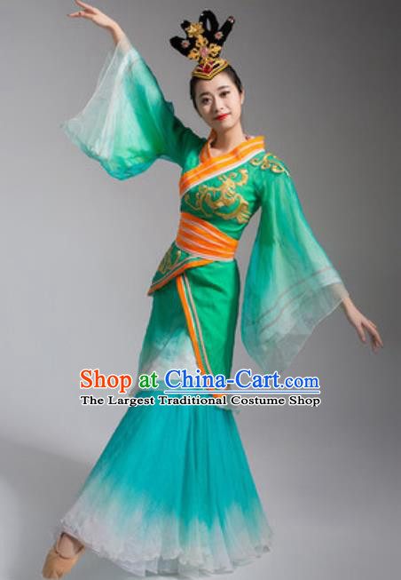 China Goddess Dance Green Hanfu Dress Woman Stage Performance Clothing Classical Dance Costume