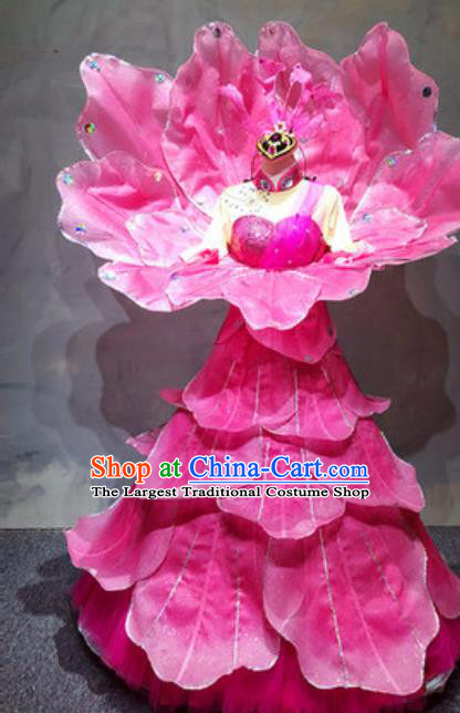 China Modern Dance Costume Traditional Opening Dance Rosy Peony Dress Stage Performance Clothing