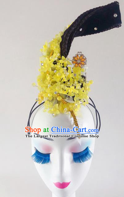 China Traditional Classical Dance Yellow Flowers Hair Accessories Handmade Beauty Dance Wigs Chignon