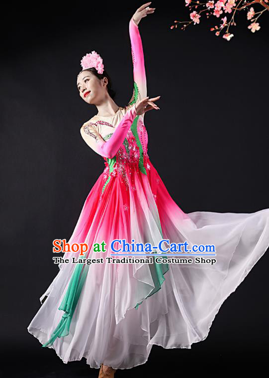 China Classical Dance Stage Performance Clothing Woman Umbrella Dance Pink Dress