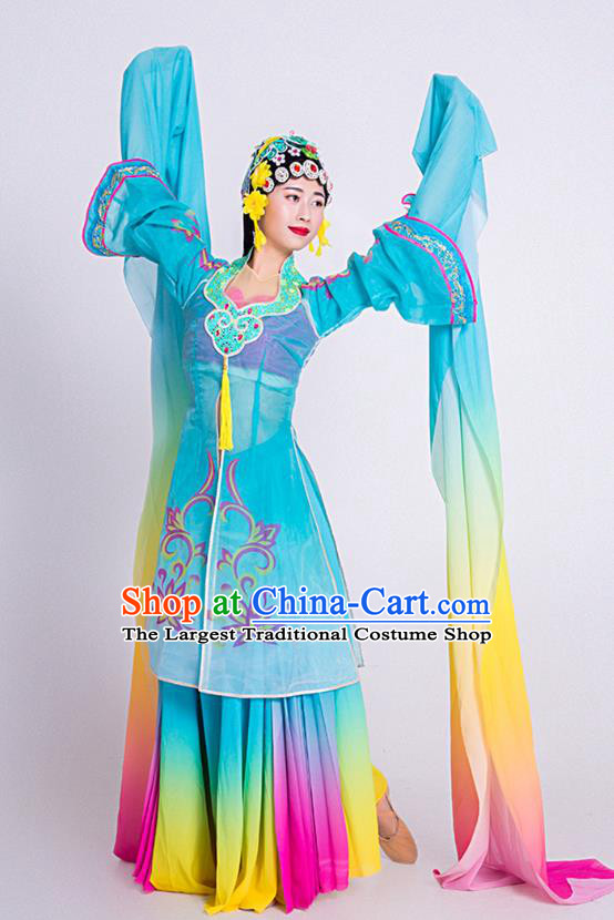 China Beijing Opera Stage Performance Clothing Woman Water Sleeve Dance Blue Dress Outfits