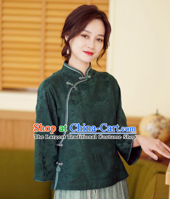 China Tang Suit Top Shirt National Women Clothing Classical Green Silk Blouse