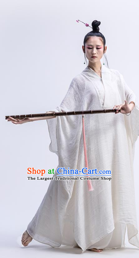 Chinese Traditional Martial Arts Clothing Classical Dance Costume National White Flax Dress