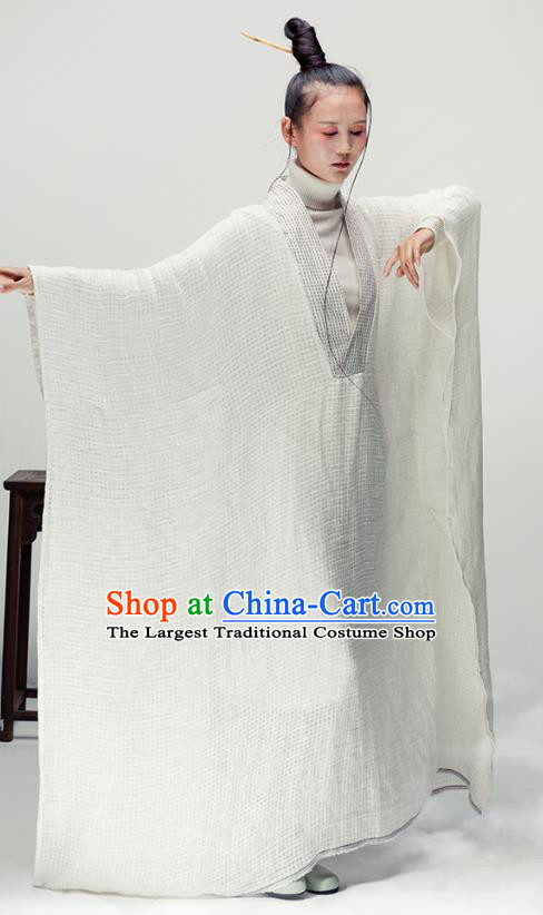 Chinese Martial Arts Costume National Tai Chi White Flax Dress Traditional Zen Clothing