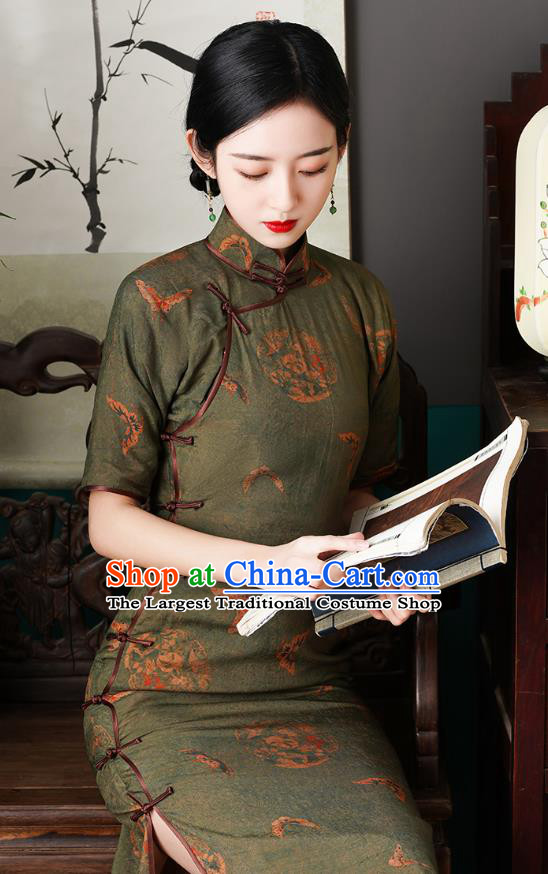 Chinese Traditional Printing Butterfly Cheongsam National Woman Silk Costume Classical Gambiered Guangdong Gauze Qipao Dress