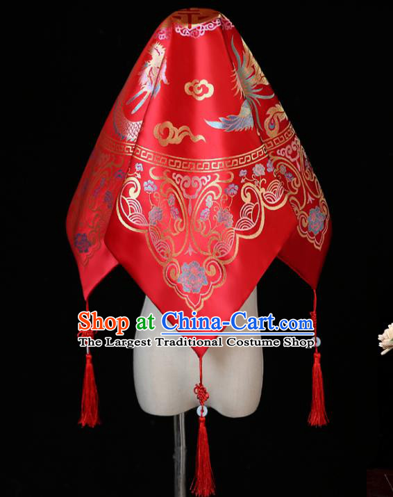 China Xiuhe Suit Satin Headdress Traditional Wedding Headwear Ancient Bride Red Veil