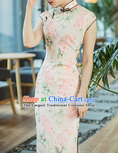 Republic of China Classical Dance Cheongsam Costume Traditional Minguo Printing Chiffon Qipao Dress