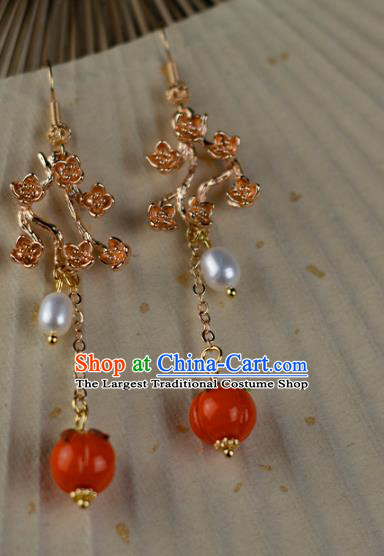 China Classical Cheongsam Ear Accessories Traditional Hanfu Red Persimmon Earrings