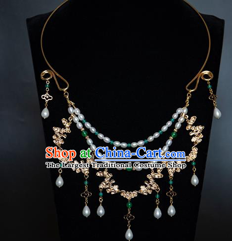 China Classical Pearls Necklace Traditional Tang Dynasty Princess Golden Cloud Necklet Accessories