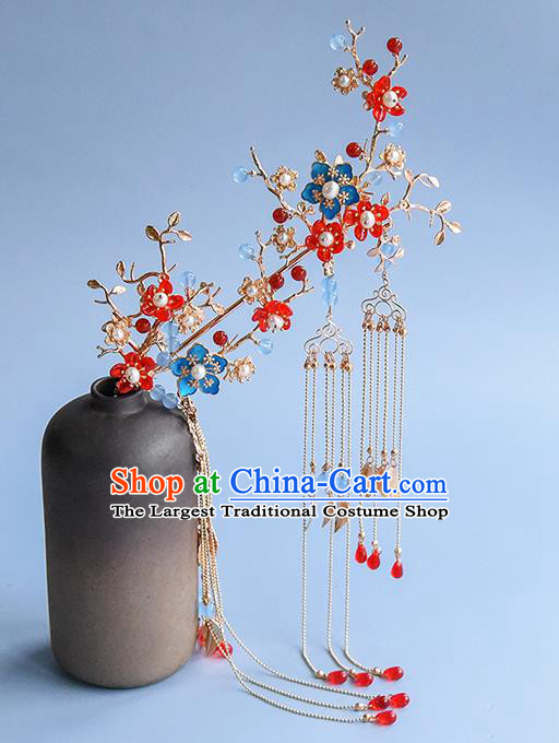 Chinese Traditional Wedding Tassel Hairpin Handmade Hair Accessories Ancient Princess Plum Blossom Hair Stick