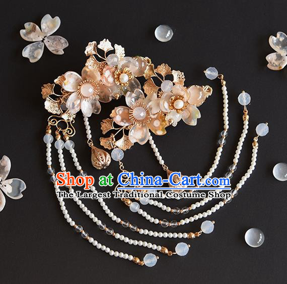 Chinese Traditional Hanfu Sakura Hairpin Hair Accessories Handmade Ancient Princess Tassel Hair Claw