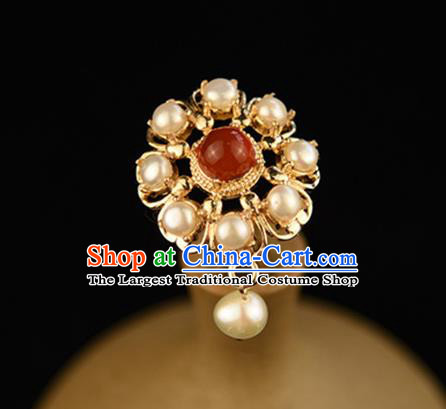 Chinese Handmade Ancient Court Woman Pearls Hairpin Traditional Ming Dynasty Empress Hair Stick