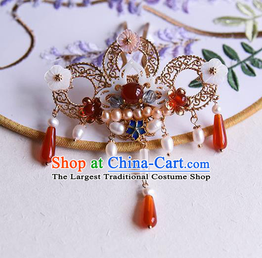 Chinese Traditional Wedding Pearls Hair Stick Ancient Court Princess Shell Lotus Hairpin