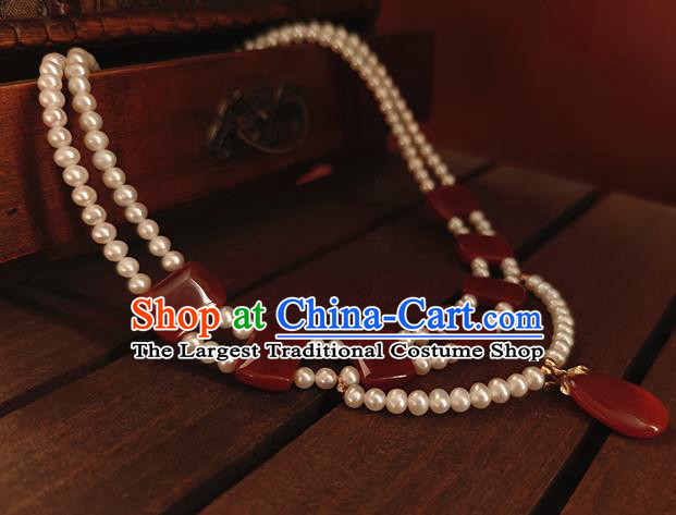 China Classical Ancient Palace Beauty Pearls Necklace Traditional Tang Dynasty Princess Agate Necklet Accessories