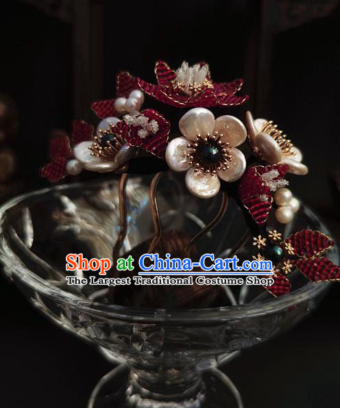 Chinese Traditional Ming Dynasty Hair Comb Ancient Palace Princess Shell Plum Blossom Hairpin