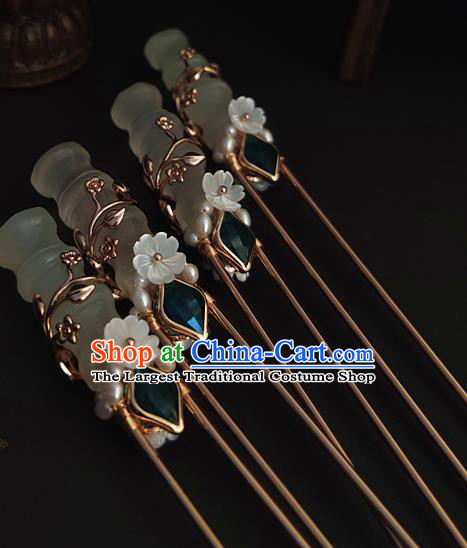 Chinese Traditional Song Dynasty Court Hair Stick Ancient Palace Princess Jade Bamboo Hairpin