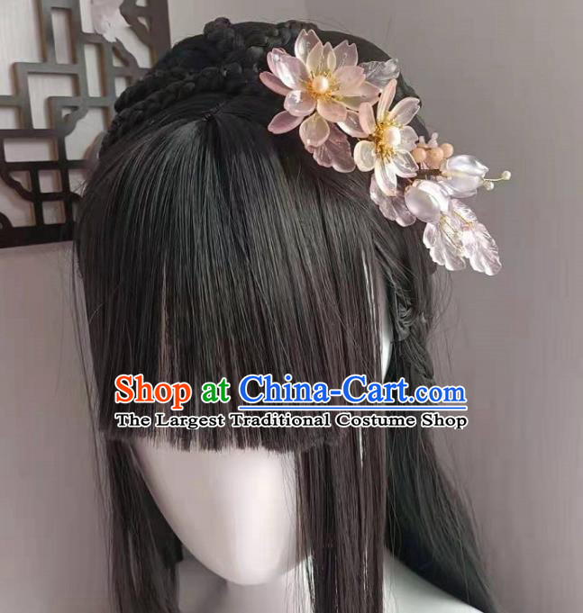 Chinese Ancient Noble Lady Hairpin Traditional Song Dynasty Hanfu Pink Flowers Hair Comb