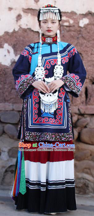 China Traditional Liangshan Ethnic Stage Performance Costumes Yi Nationality Minority Folk Dance Outfits Clothing and Headpiece