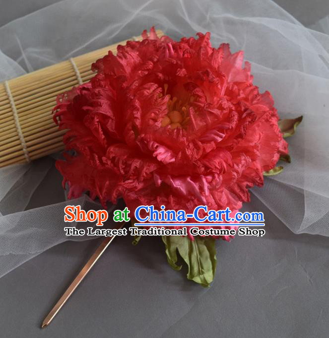 Chinese Traditional Tang Dynasty Hair Accessories Handmade Ancient Imperial Concubine Red Peony Hairpin