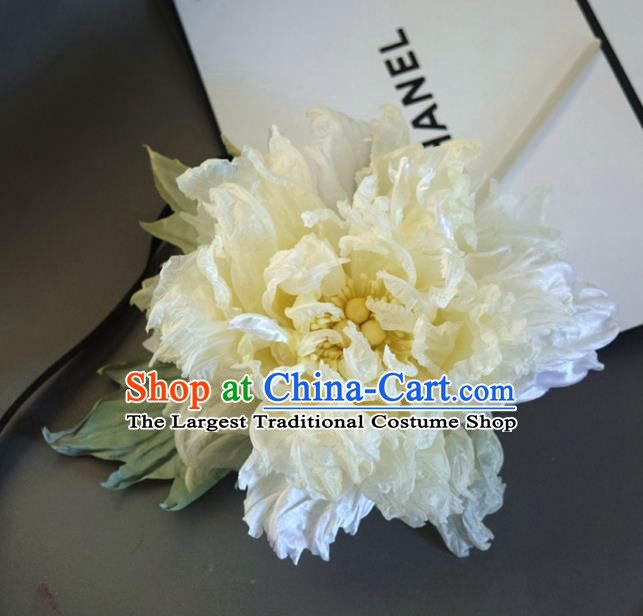 Chinese Traditional Qipao Dress Hair Stick Handmade Light Yellow Silk Peony Hairpin