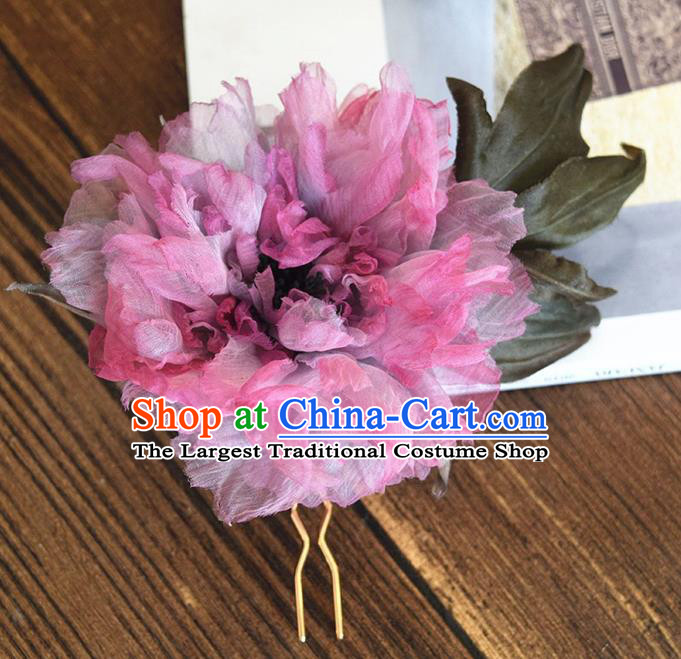 Chinese Traditional Hanfu Purple Peony Hair Stick Handmade Ancient Court Woman Hairpin