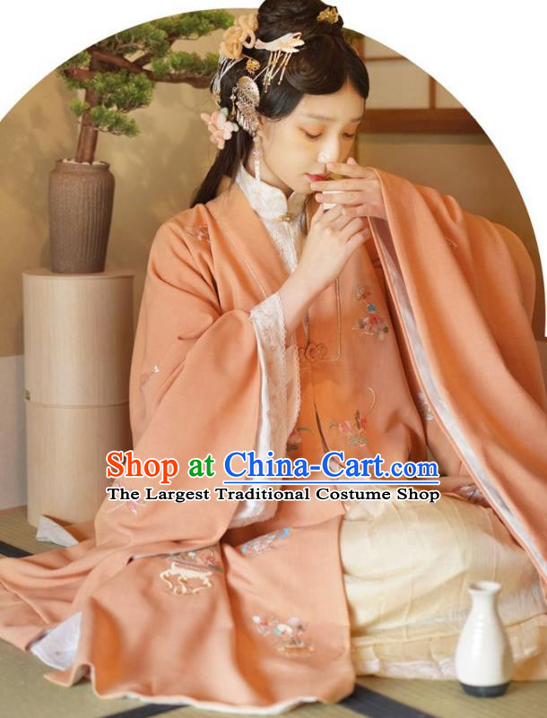 China Ancient Palace Princess Embroidered Hanfu Dress Apparels Traditional Ming Dynasty Noble Woman Historical Clothing