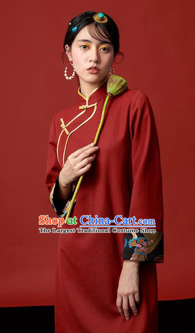 China Zang Nationality Red Dress Clothing Tibetan Ethnic Young Lady Costume