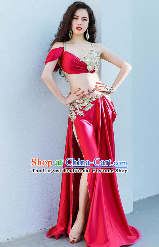 Asian Indian Belly Dance Rosy Bra and Skirt Outfits Traditional Oriental Dance Stage Performance Clothing